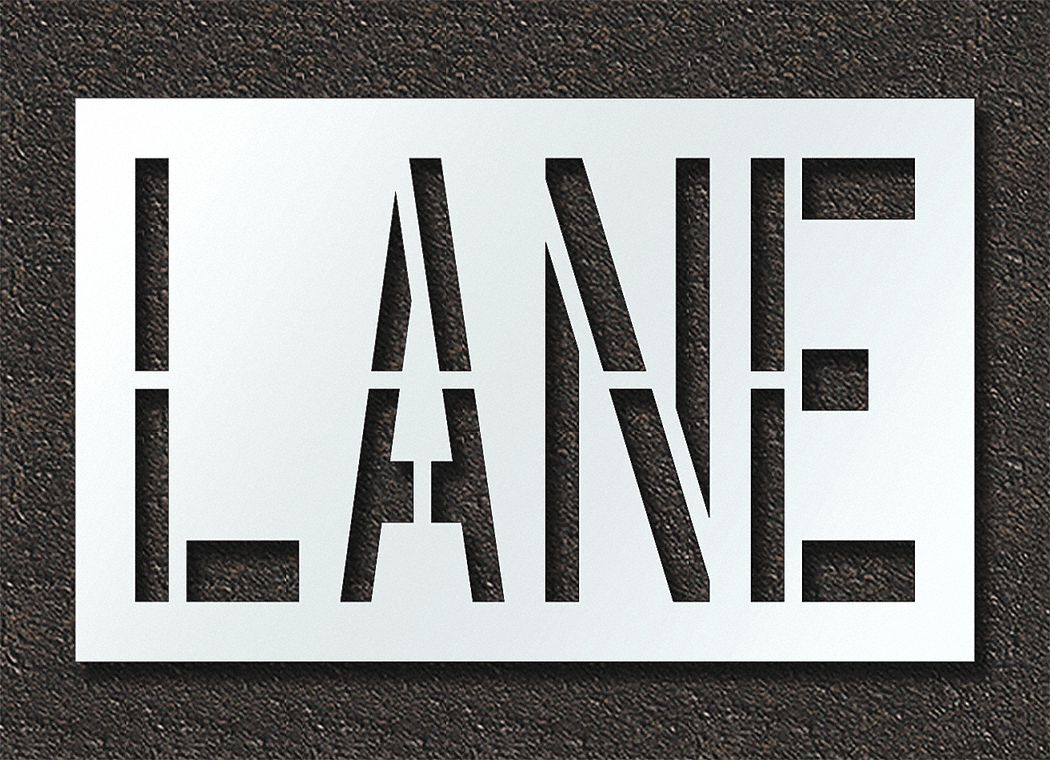 Individual Stencil: Lane, 0.125 in Thick, 30 in Overall Ht, 48 in Overall Wd, Highway Gothic