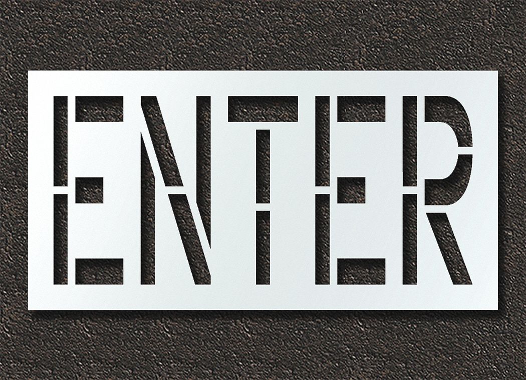 Individual Stencil: Enter, 0.125 in Thick, 30 in Overall Ht, 59 in Overall Wd, Highway Gothic