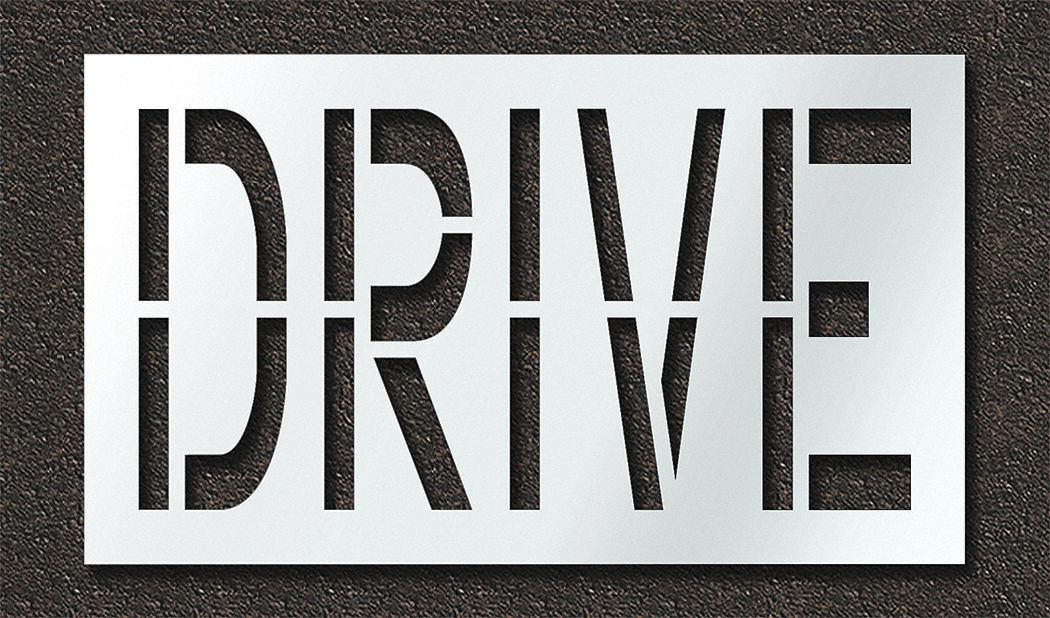 Individual Stencil: Drive, 0.125 in Thick, 30 in Overall Ht, 52 in Overall Wd, Highway Gothic