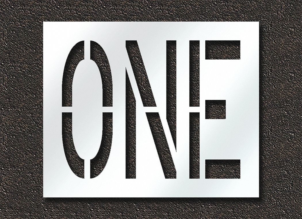 Individual Stencil: One, 0.125 in Thick, 30 in Overall Ht, 37 in Overall Wd, Highway Gothic, Message