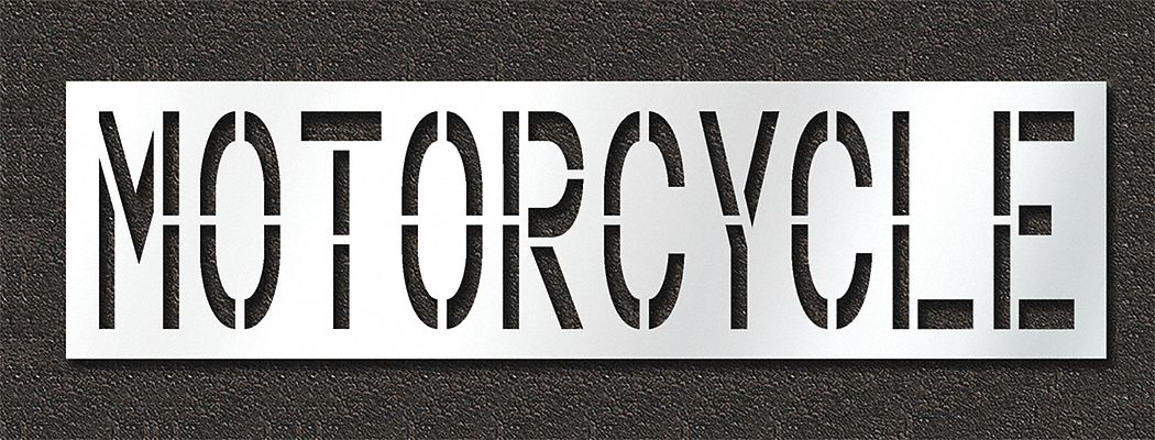 Individual Stencil: Motorcycle, 0.125 in Thick, 30 in Overall Ht, 114 in Overall Wd, Highway Gothic