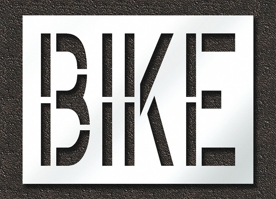 Individual Stencil: Bike, 0.125 in Thick, 30 in Overall Ht, 41 in Overall Wd, Highway Gothic