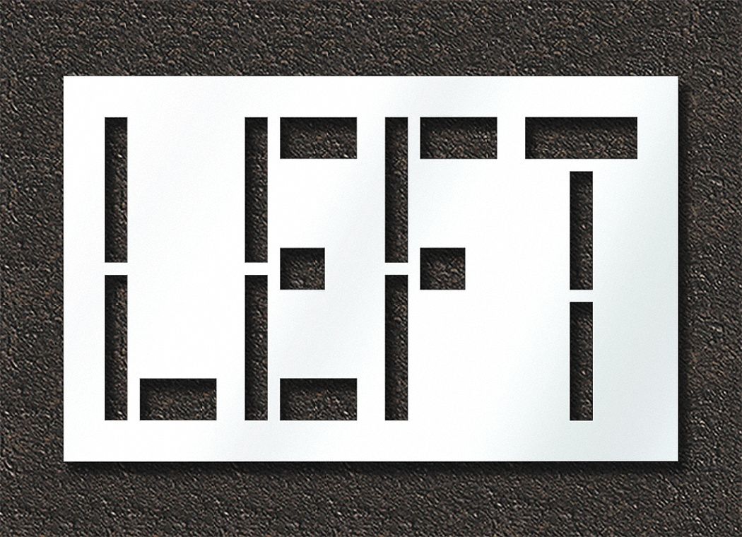 Individual Stencil: Left, 0.125 in Thick, 30 in Overall Ht, 48 in Overall Wd, Highway Gothic