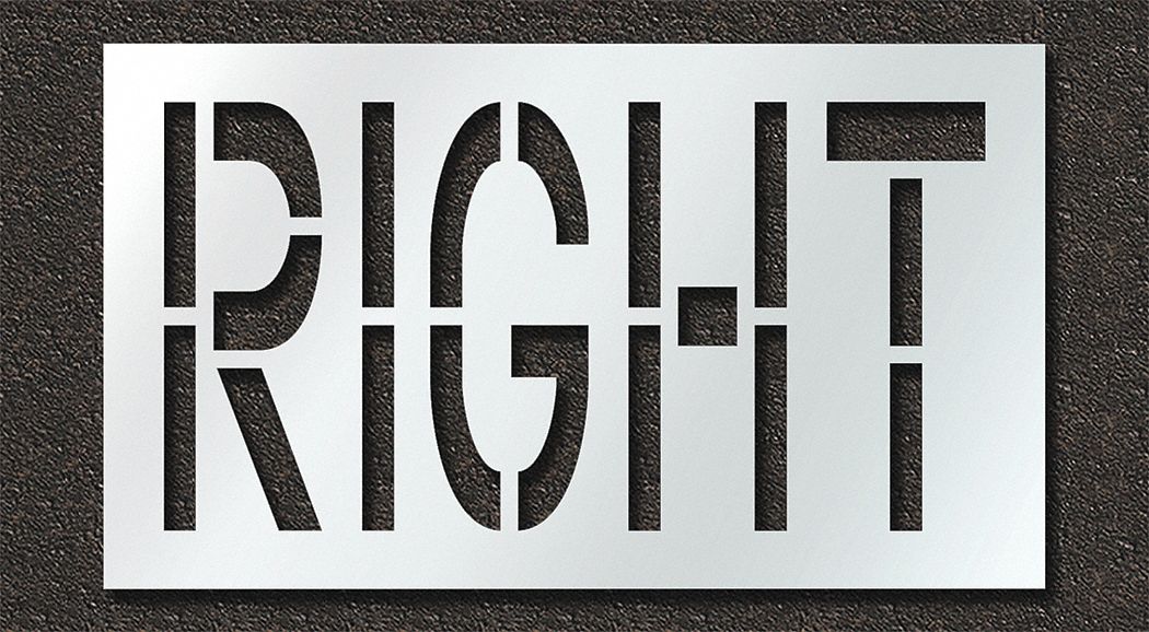 Individual Stencil: Right, 0.125 in Thick, 30 in Overall Ht, 52 in Overall Wd, Highway Gothic