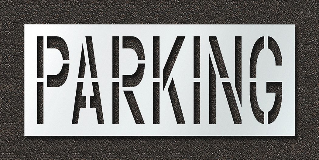 Individual Stencil: Parking, 0.125 in Thick, 30 in Overall Ht, 72 in Overall Wd, Highway Gothic