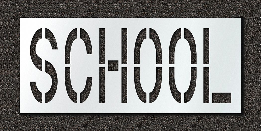 Individual Stencil: School, 0.125 in Thick, 30 in Overall Ht, 70 in Overall Wd, Highway Gothic
