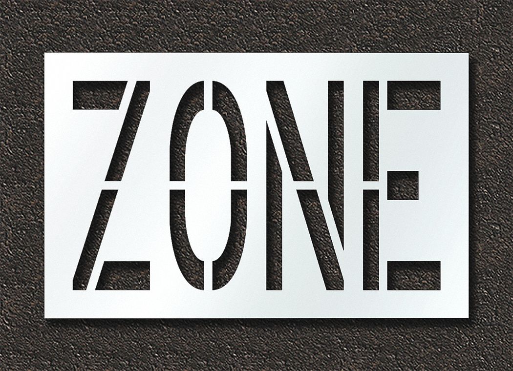 Individual Stencil: Zone, 0.125 in Thick, 30 in Overall Ht, 48 in Overall Wd, Highway Gothic