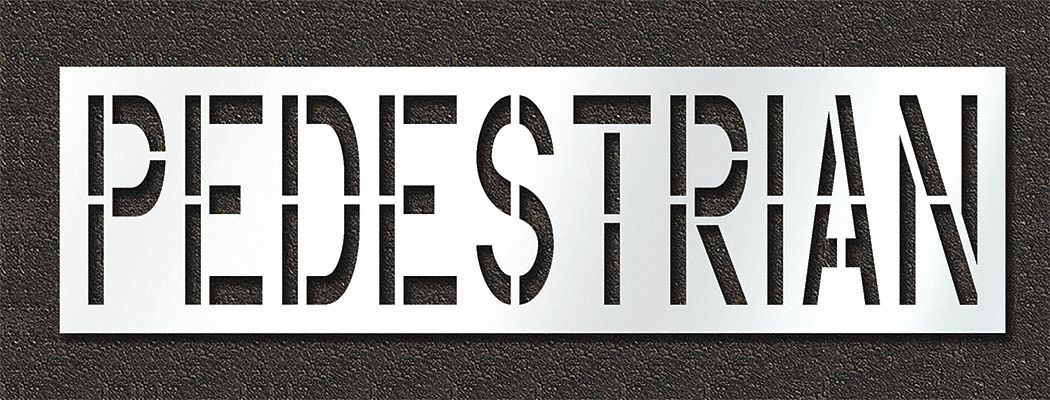 Individual Stencil: Pedestrian, 0.125 in Thick, 30 in Overall Ht, 107 in Overall Wd, Highway Gothic