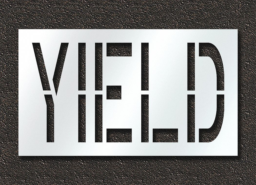 Individual Stencil: Yield, 0.125 in Thick, 30 in Overall Ht, 52 in Overall Wd, Highway Gothic