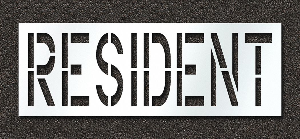Individual Stencil: Resident, 0.125 in Thick, 30 in Overall Ht, 85 in Overall Wd, Highway Gothic