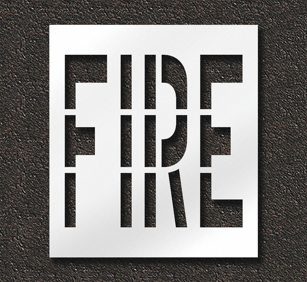 Individual Stencil: Fire, 0.125 in Thick, 48 in Overall Ht, 43 in Overall Wd, Highway Gothic