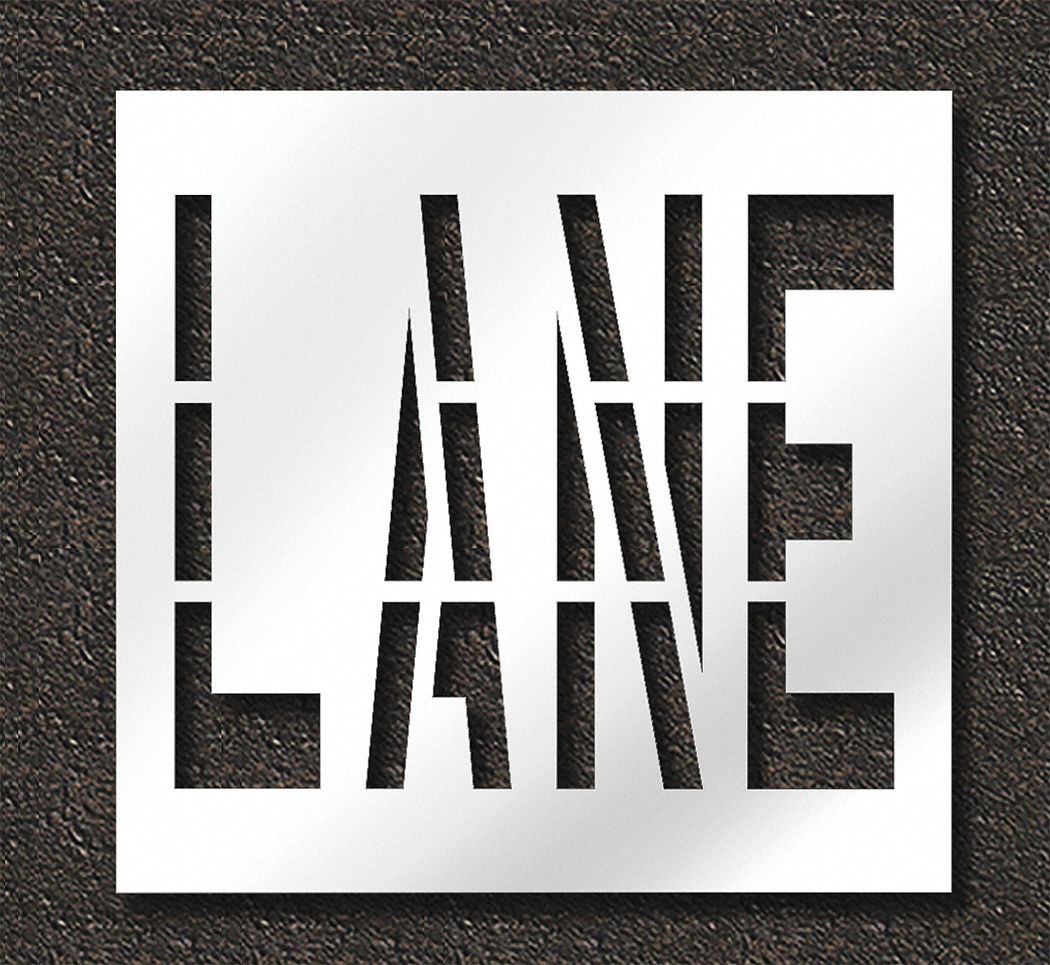 Individual Stencil: Lane, 0.125 in Thick, 48 in Overall Ht, 50 in Overall Wd, Highway Gothic