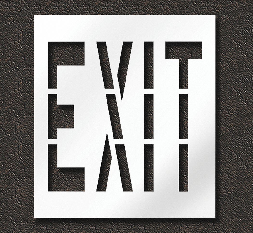 Individual Stencil: Exit, 0.125 in Thick, 48 in Overall Ht, 43 in Overall Wd, Highway Gothic