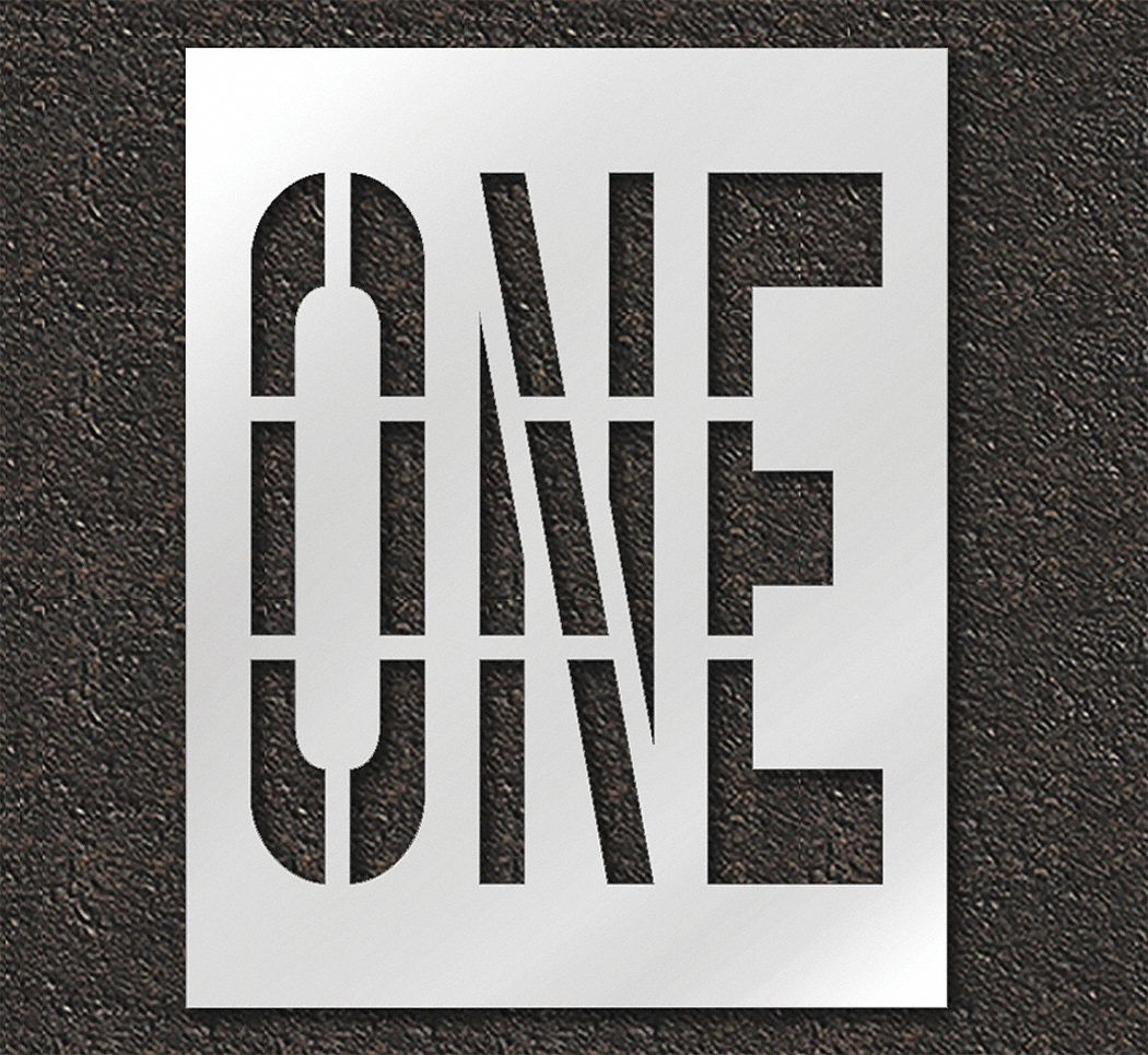 Individual Stencil: One, 0.125 in Thick, 48 in Overall Ht, 38 in Overall Wd, Highway Gothic, Message