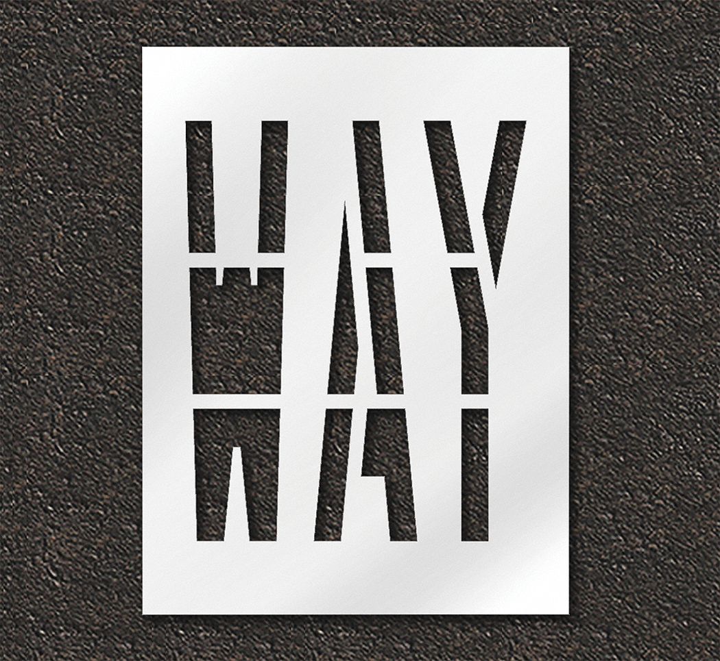 Individual Stencil: Way, 0.125 in Thick, 48 in Overall Ht, 36 in Overall Wd, Highway Gothic, Message