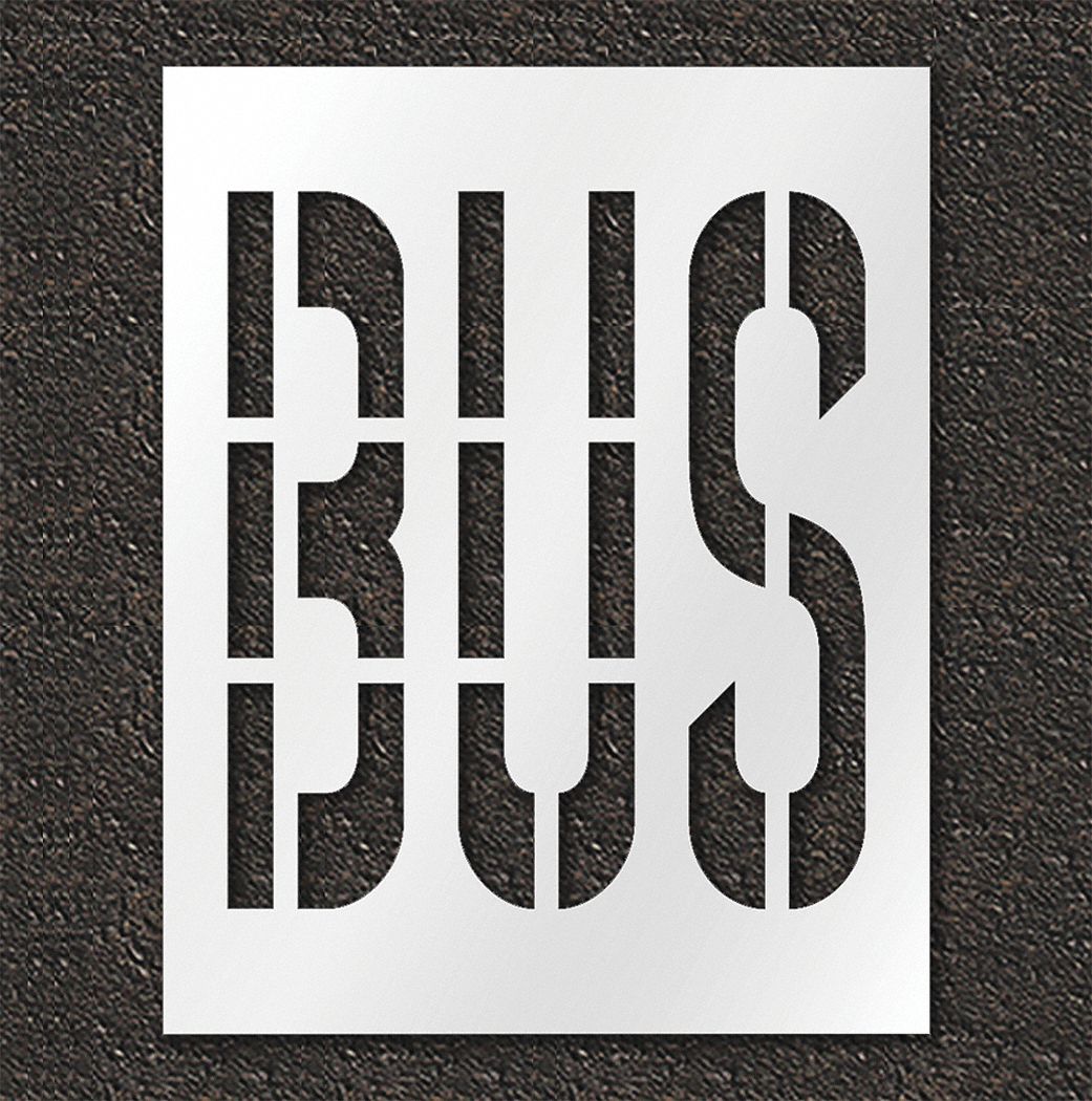 Individual Stencil: Bus, 0.125 in Thick, 48 in Overall Ht, 38 in Overall Wd, Highway Gothic, Message