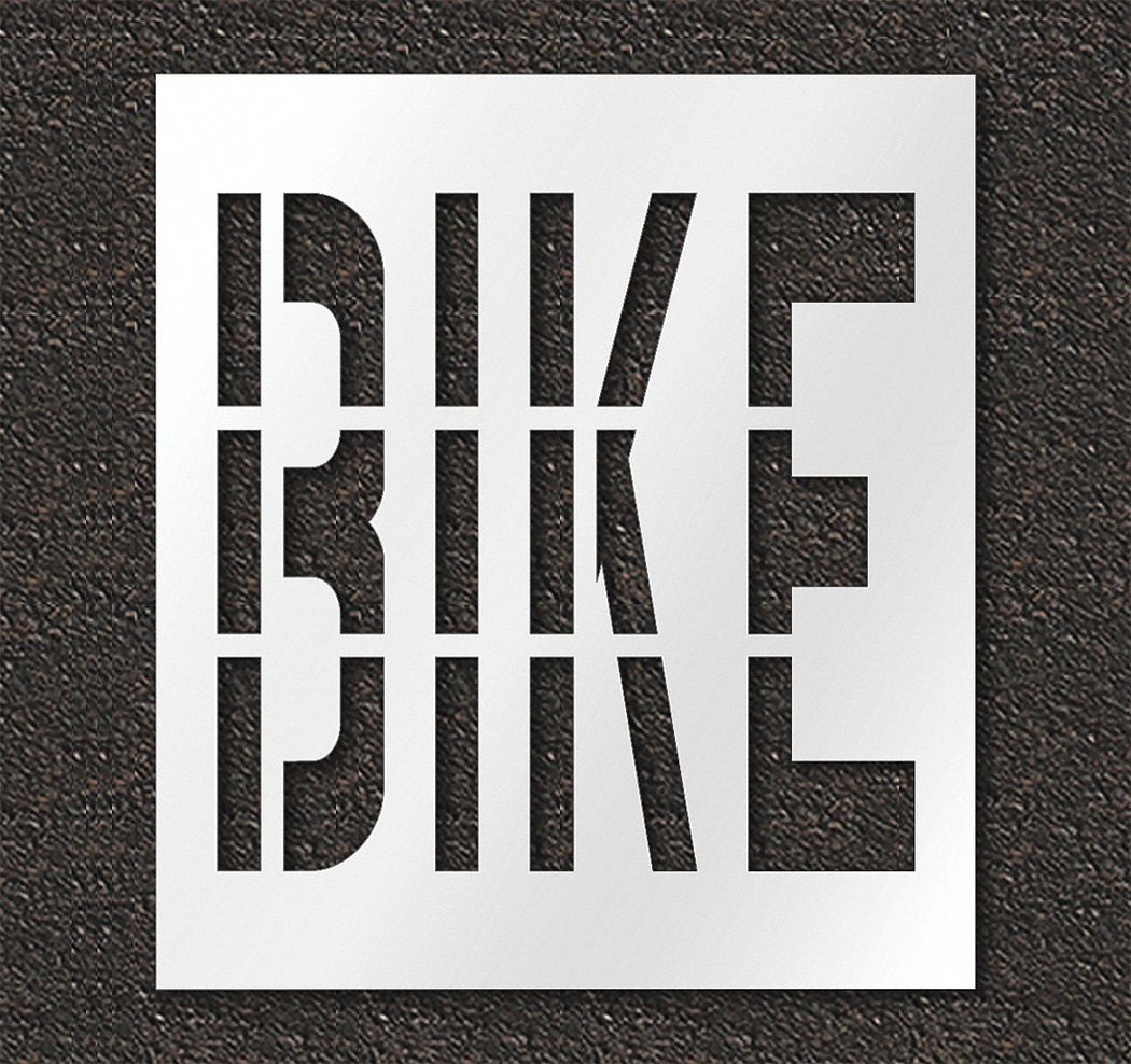 Individual Stencil: Bike, 0.125 in Thick, 48 in Overall Ht, 43 in Overall Wd, Highway Gothic