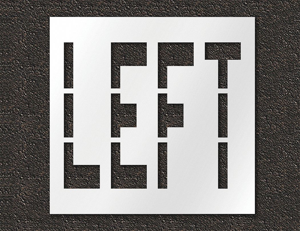 Individual Stencil: Left, 0.125 in Thick, 48 in Overall Ht, 50 in Overall Wd, Highway Gothic