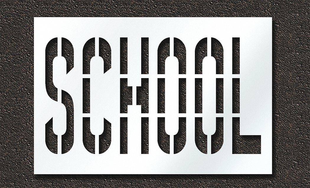 Individual Stencil: School, 0.125 in Thick, 48 in Overall Ht, 73 in Overall Wd, Highway Gothic