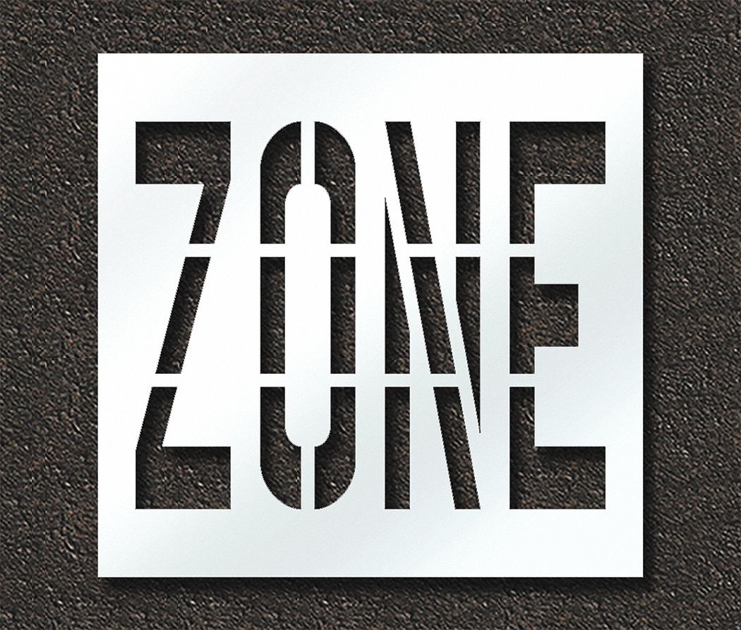 Individual Stencil: Zone, 0.125 in Thick, 48 in Overall Ht, 50 in Overall Wd, Highway Gothic
