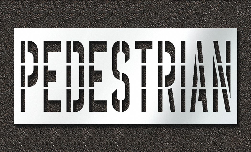 Individual Stencil: Pedestrian, 0.125 in Thick, 48 in Overall Ht, 112 in Overall Wd, Highway Gothic