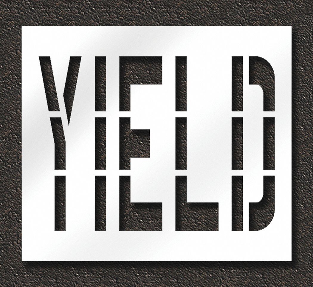 Individual Stencil: Yield, 0.125 in Thick, 48 in Overall Ht, 55 in Overall Wd, Highway Gothic