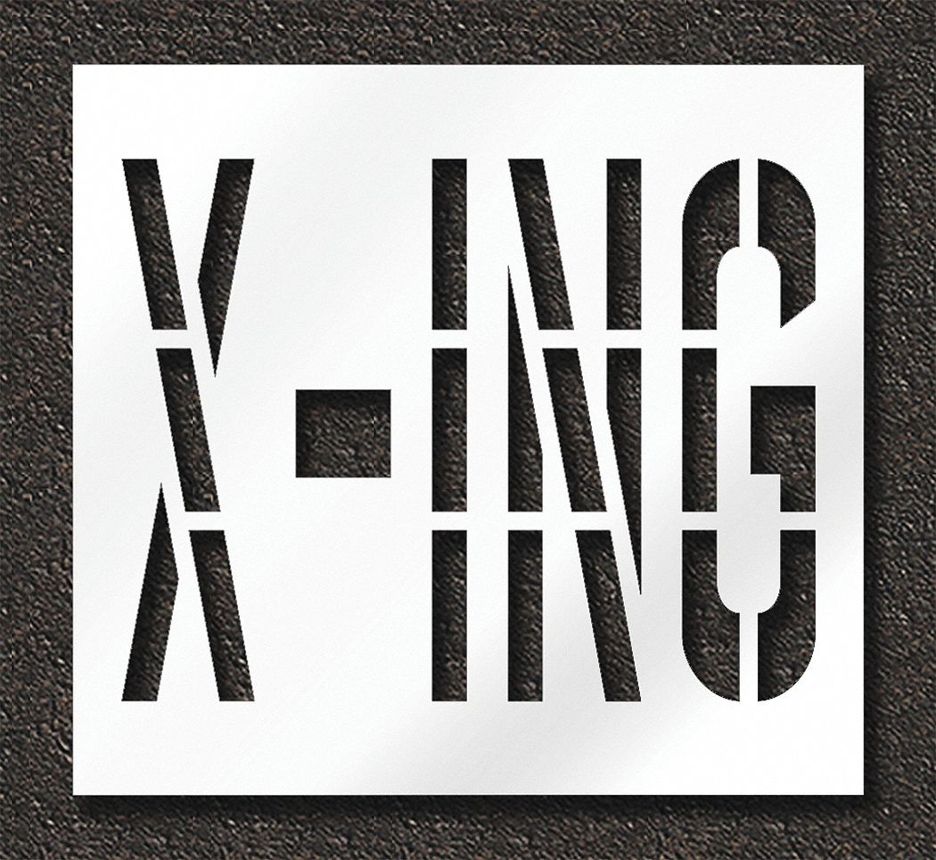 Individual Stencil: X-Ing, 0.125 in Thick, 48 in Overall Ht, 52 in Overall Wd, Highway Gothic