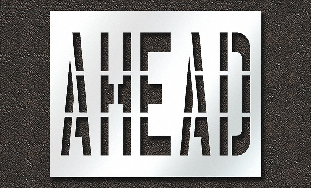Individual Stencil: Ahead, 0.125 in Thick, 48 in Overall Ht, 61 in Overall Wd, Highway Gothic