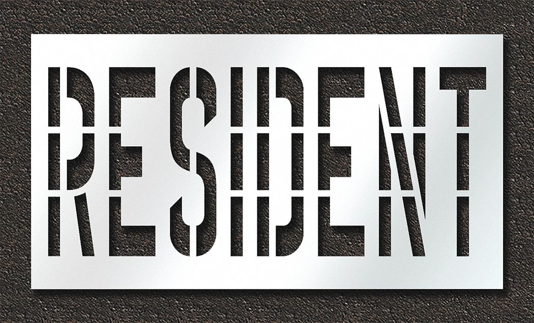 Individual Stencil: Resident, 0.125 in Thick, 48 in Overall Ht, 89 in Overall Wd, Highway Gothic