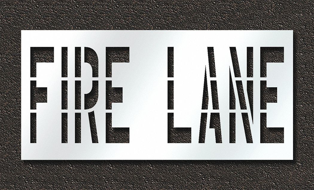 Individual Stencil: Fire Lane, 0.125 in Thick, 48 in Overall Ht, 101 in Overall Wd, Highway Gothic