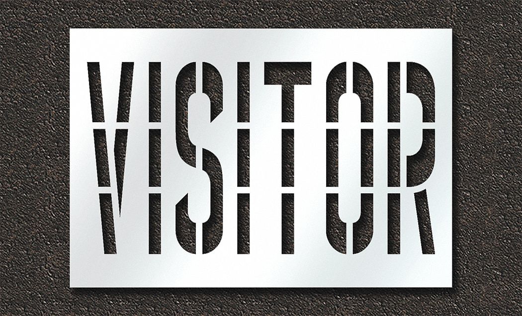 Individual Stencil: Visitor, 0.125 in Thick, 48 in Overall Ht, 71 in Overall Wd, Highway Gothic