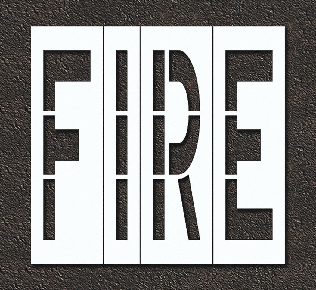 Individual Stencil: Fire, 0.125 in Thick, 120 in Overall Ht, 126 in Overall Wd, Highway Gothic