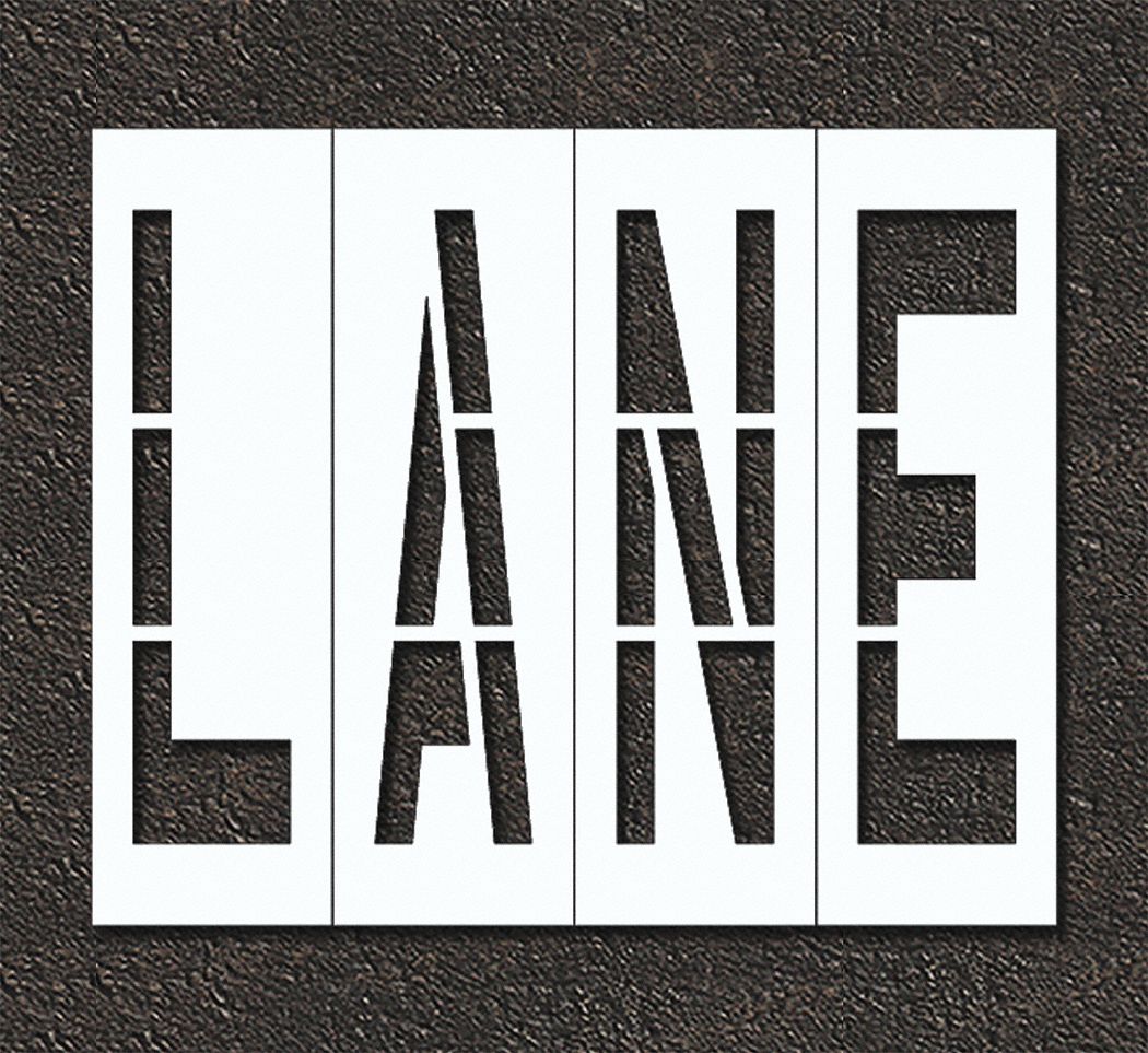 Individual Stencil: Lane, 0.125 in Thick, 60 in Overall Ht, 72 in Overall Wd, Highway Gothic