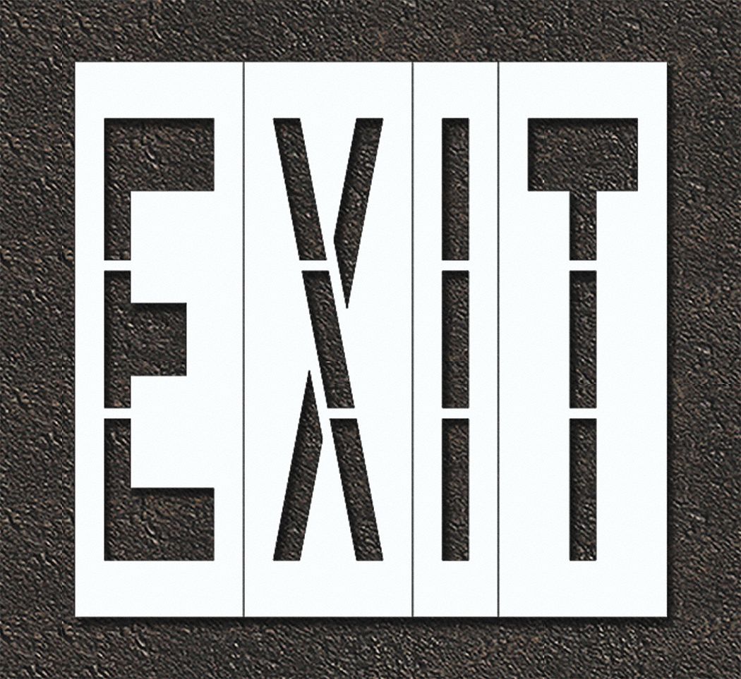 Individual Stencil: Exit, 0.125 in Thick, 60 in Overall Ht, 63 in Overall Wd, Highway Gothic
