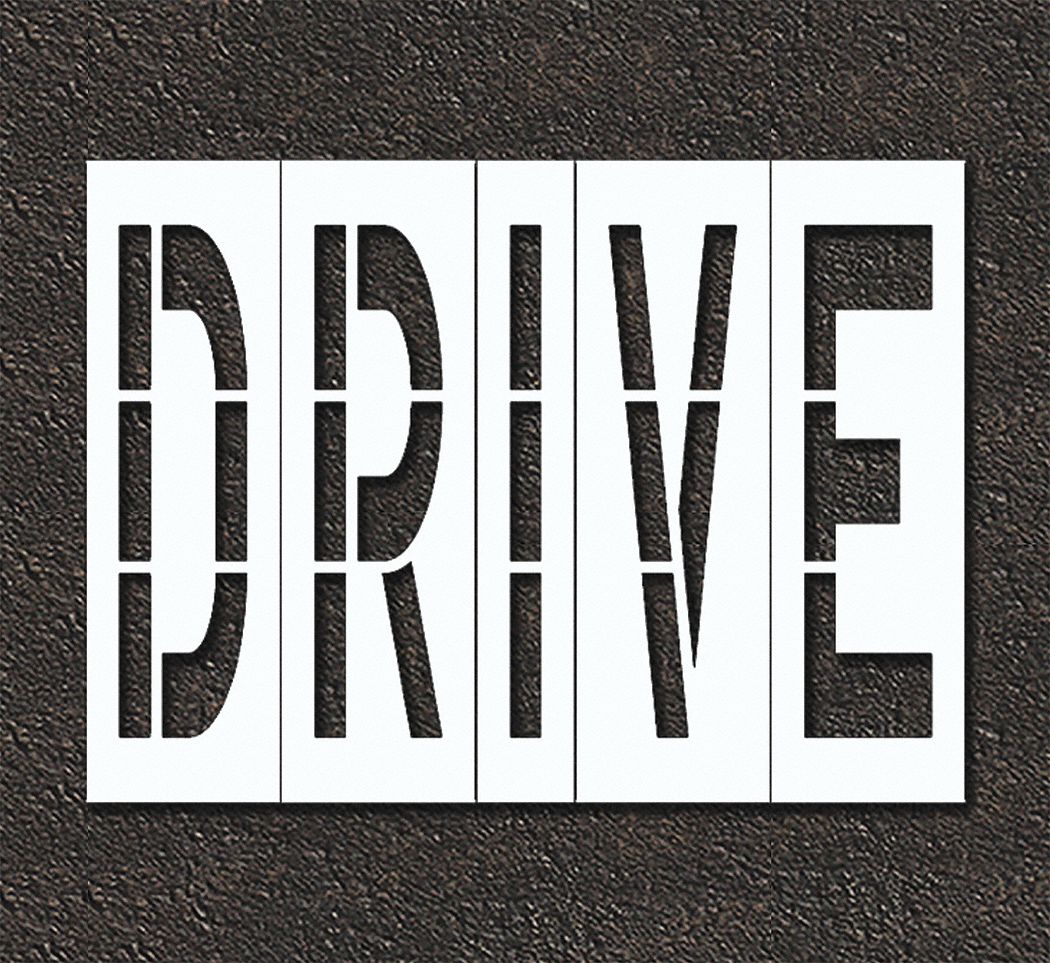 Individual Stencil: Drive, 0.125 in Thick, 120 in Overall Ht, 162 in Overall Wd, Highway Gothic