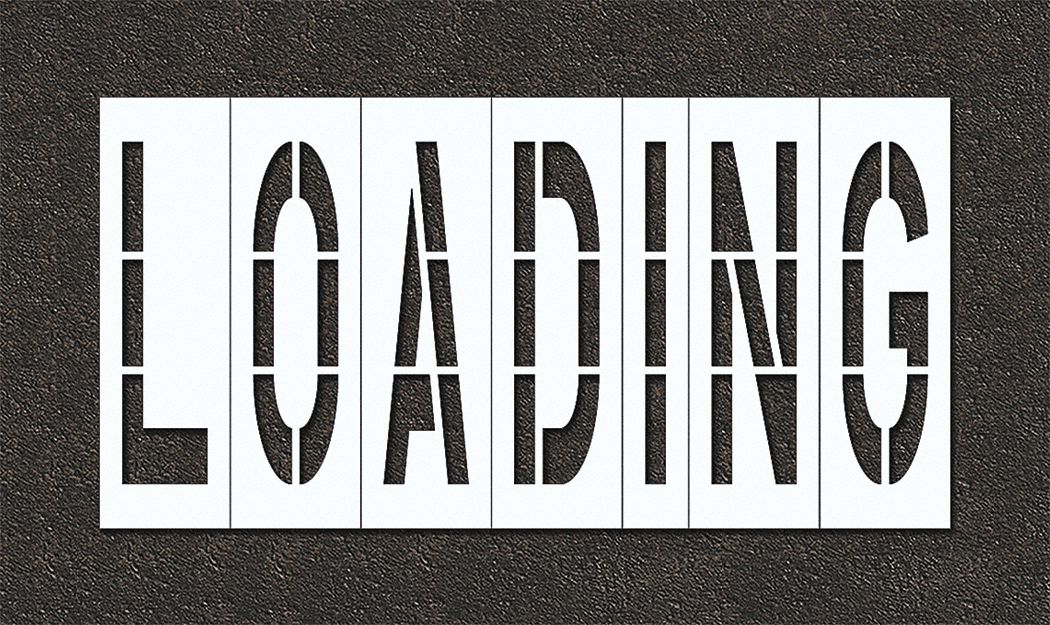Individual Stencil: Loading, 0.125 in Thick, 60 in Overall Ht, 117 in Overall Wd, Highway Gothic