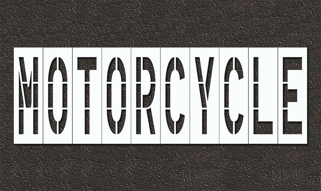 Individual Stencil: Motorcycle, 0.125 in Thick, 60 in Overall Ht, 180 in Overall Wd, Highway Gothic