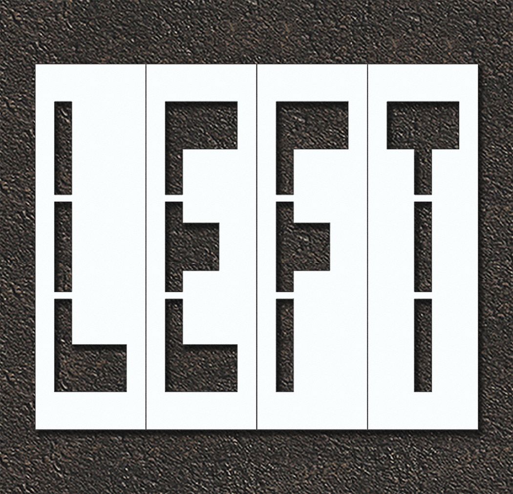 Individual Stencil: Left, 0.125 in Thick, 60 in Overall Ht, 72 in Overall Wd, Highway Gothic