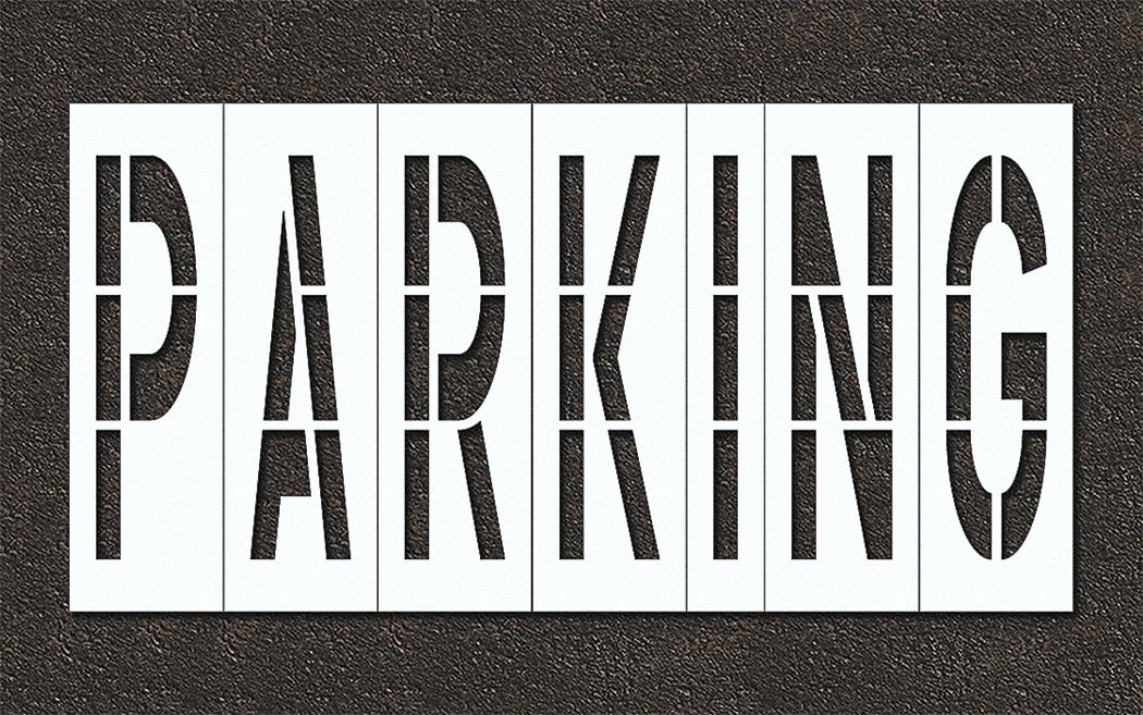 Individual Stencil: Parking, 0.125 in Thick, 120 in Overall Ht, 234 in Overall Wd, Highway Gothic
