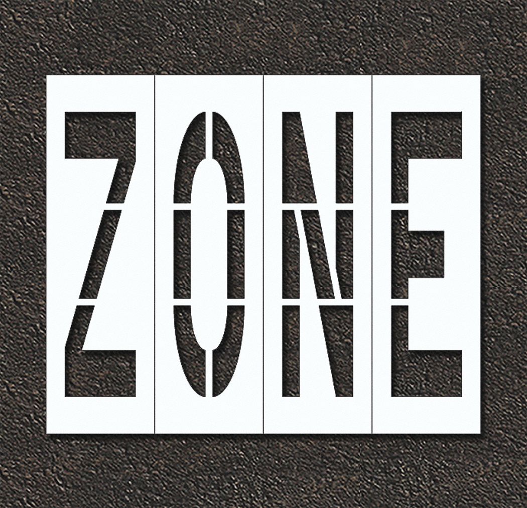 Individual Stencil: Zone, 0.125 in Thick, 60 in Overall Ht, 72 in Overall Wd, Highway Gothic