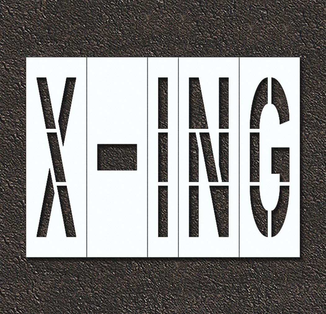 Individual Stencil: X-Ing, 0.125 in Thick, 60 in Overall Ht, 81 in Overall Wd, Highway Gothic