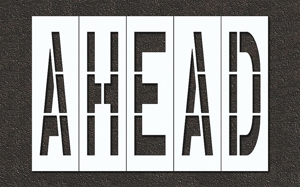 Individual Stencil: Ahead, 0.125 in Thick, 60 in Overall Ht, 90 in Overall Wd, Highway Gothic
