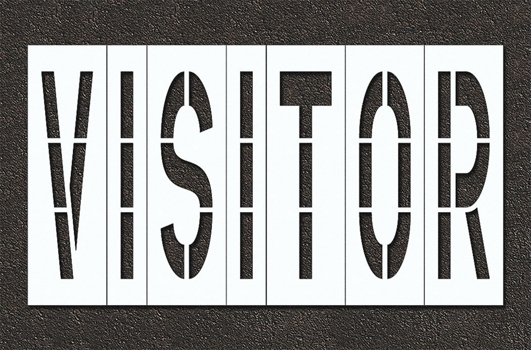 Individual Stencil: Visitor, 0.125 in Thick, 60 in Overall Ht, 108 in Overall Wd, Highway Gothic