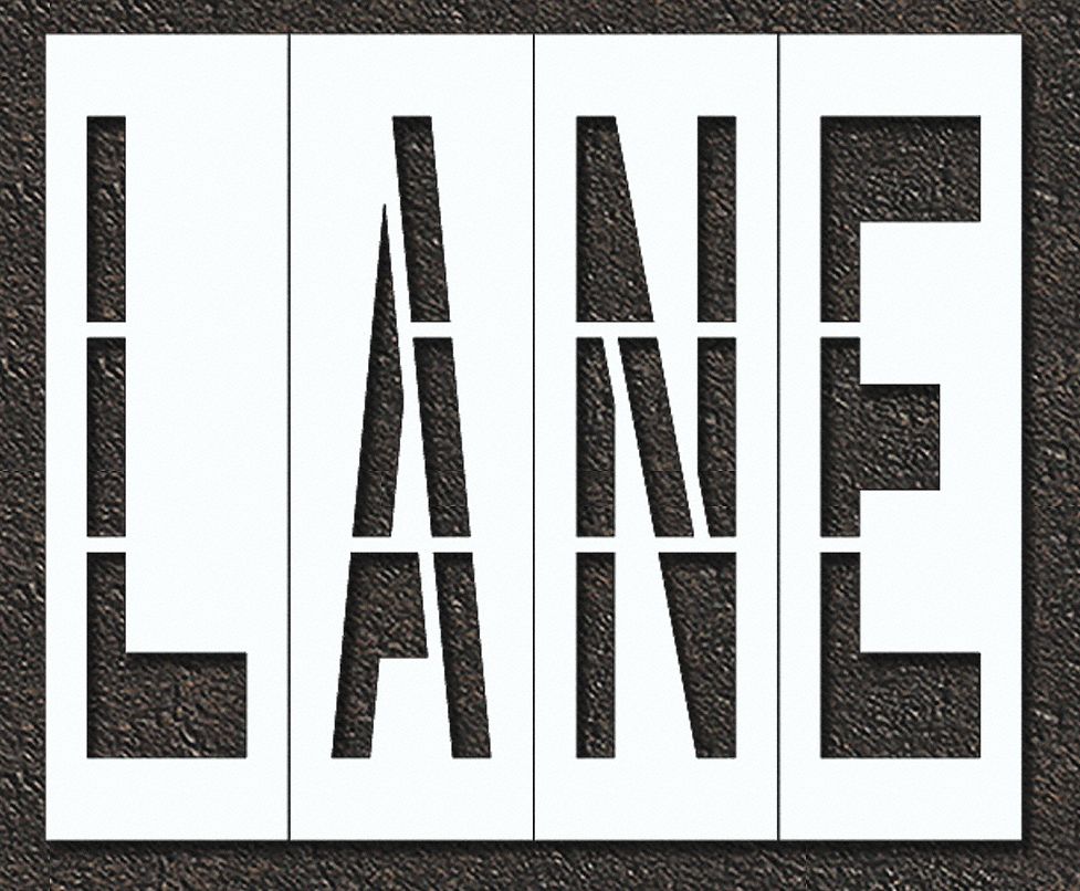 Individual Stencil: Lane, 0.125 in Thick, 120 in Overall Ht, 144 in Overall Wd, Highway Gothic