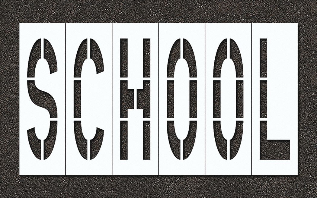 Individual Stencil: School, 0.125 in Thick, 120 in Overall Ht, 216 in Overall Wd, Highway Gothic