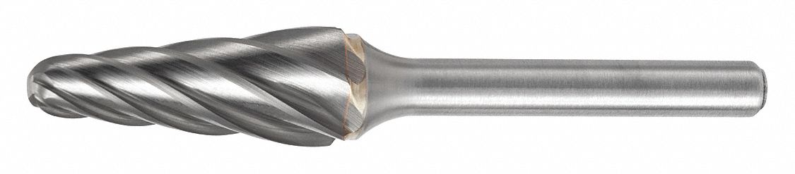 Carbide Bur: Ball-Nosed Cone, SL-03, Aluminum Cut, 3/8" x 1 1/16" Head, 1/4" Shank