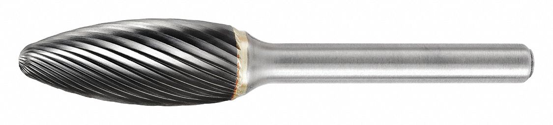 Carbide Bur: Flame, SH-05, Single Cut, 1/2" x 1 1/4" Head, 1/4" Shank