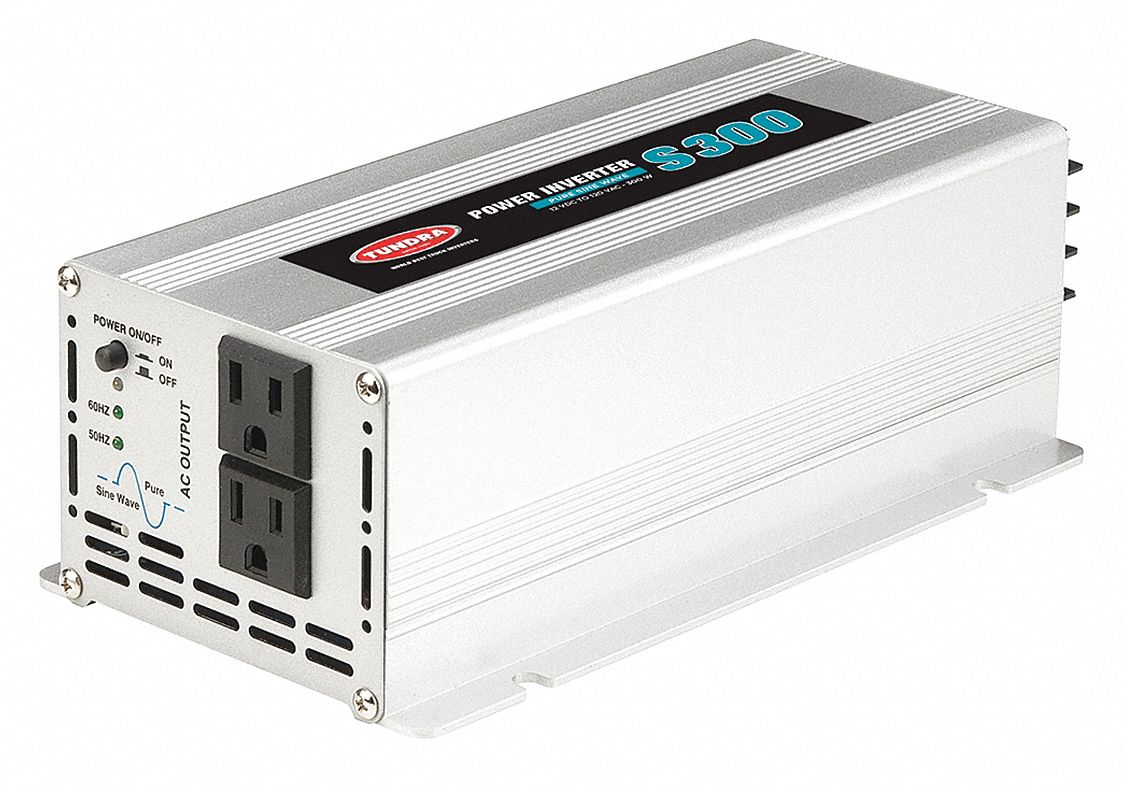 POWER INVERTER, PURE SINE, 2 OUTLETS, 3 PRONG, 600 W, 5 1/8 X 3 1/4 X 10 3/16 IN, AL