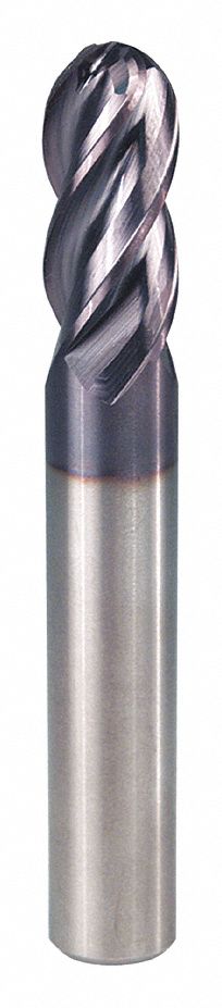 Ball End Mill, 1/4" Dia., 3/4" Cut, Carbide