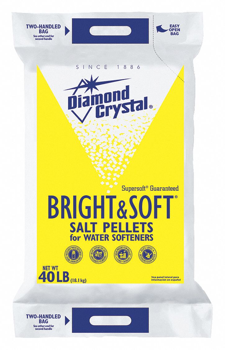 Water Softener Salt: Pellets, 40 lb, Bag, Bright and Soft